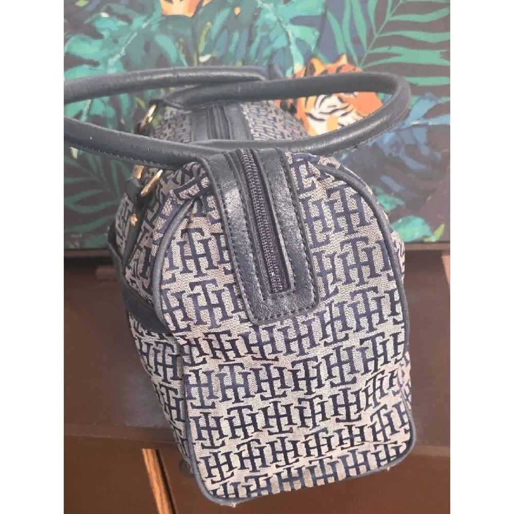 Tommy Hilfiger Navy and Cream Monogram Satchel
